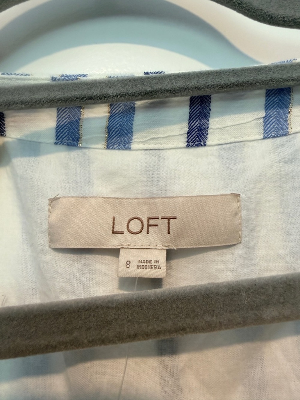 LOFT White and Blue Striped V-Neck Button-Front Midi Dress - Picture 3 of 8